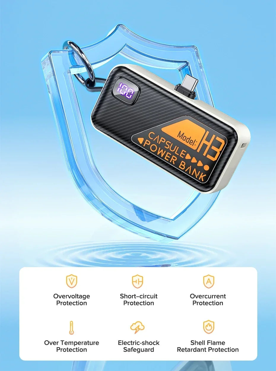 5000mAh Small Portable Keychain Mobile Power Capsule Power Bank Fast Charging Cable Suitable for IPhone Huawei Xiaomi