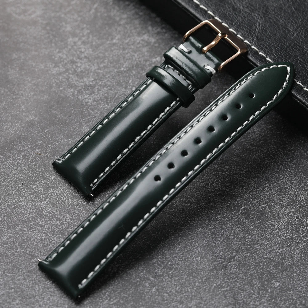 Handmade Italian Patent Leather Strap,18 19 20 21 22MM Quick Release, Men's Soft Genuine Leather Bracelet Black Blue Green Brow