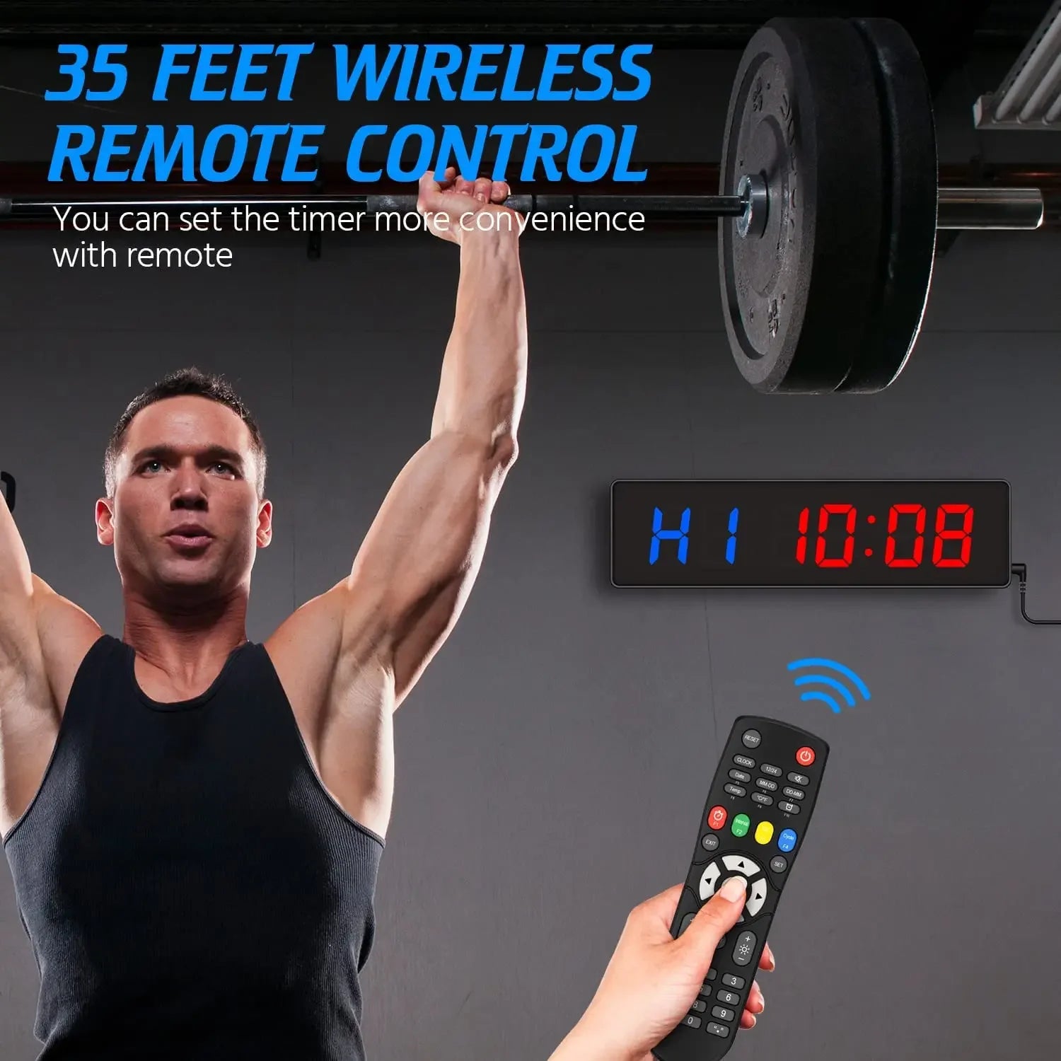 Gym Timer Interval Workout Clock 2" LED Digit with Remote 12.6"x 3.5" Count Fitness Timer Clock Upgraded Workout Timer for Gym