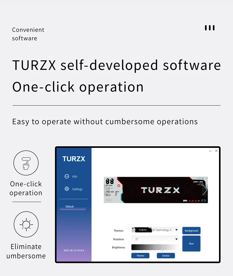 TURZX 9.2 Inch Type-C Chassis Secondary Screen 1920*462 IPS Display CPU GPU RAM HDD Weather Monitor LCD No AIDA64 USD Display