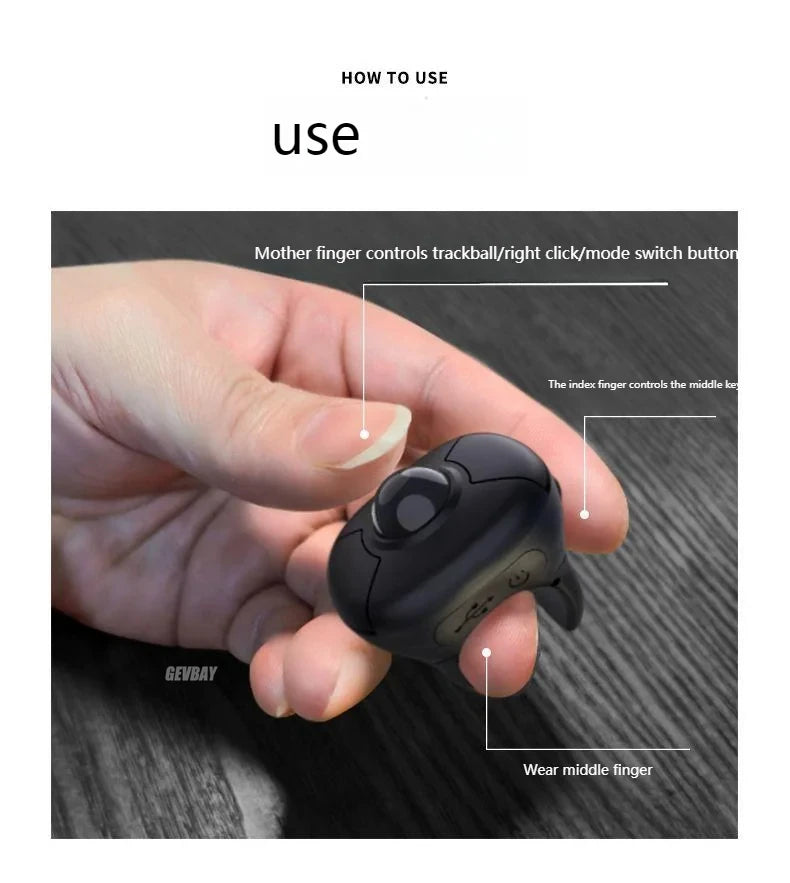 Trackball Finger Ring Mouse - 2.4G+Bluetooth Wireless Remote for Short Video/PPT/In-Vehicle Display