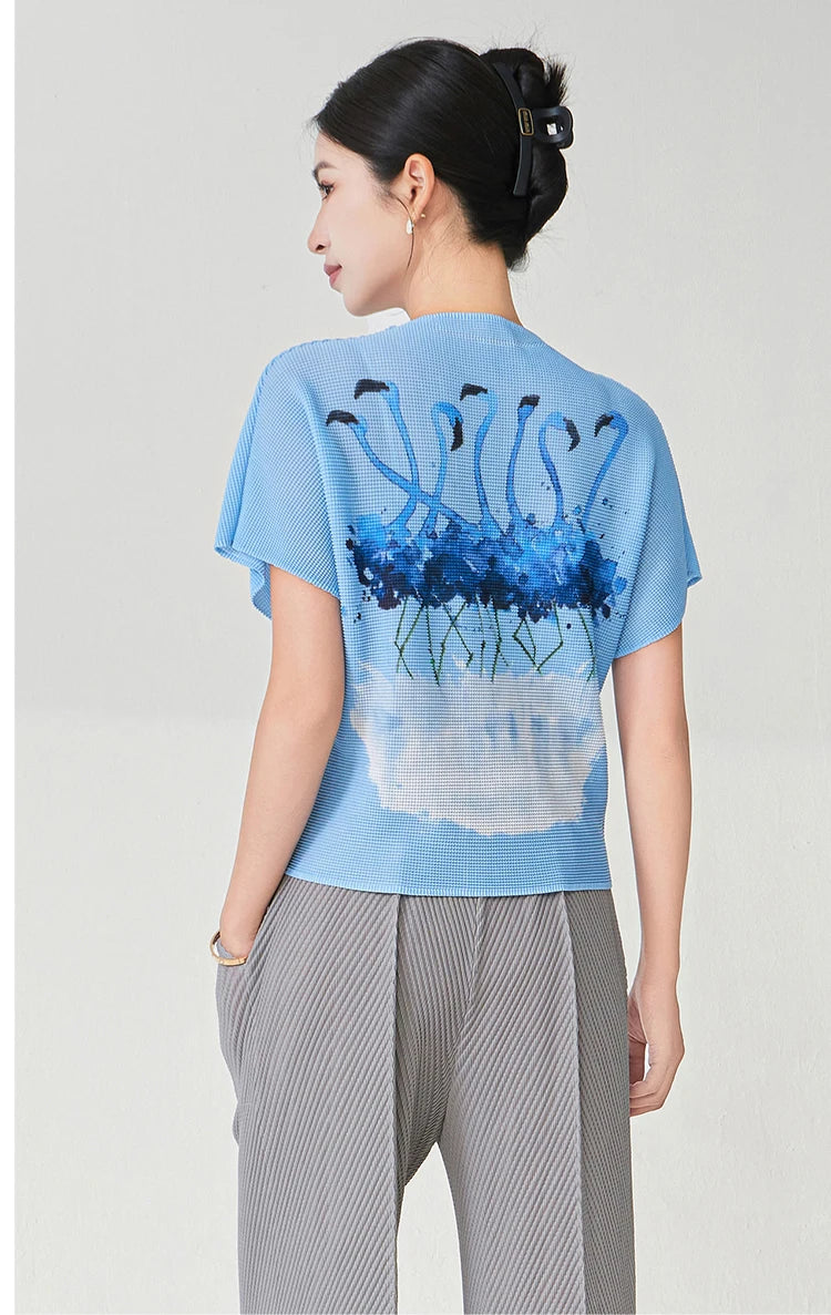 Summer Ladies Elegant T-shirt High Quality Loose Casual Tops Miyake Pleated Tops Factory Direct Sales