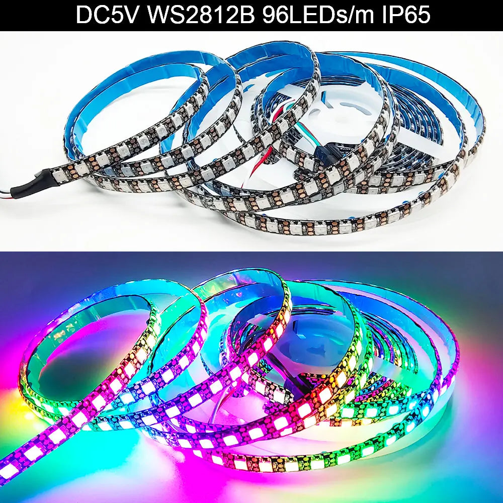 5V WS2812B WS2812 Digital Flexible Individually Addressable Pixel Led Strip RGB LED Strip 30/60/74/96/144Pixel/Leds/M Tape Light