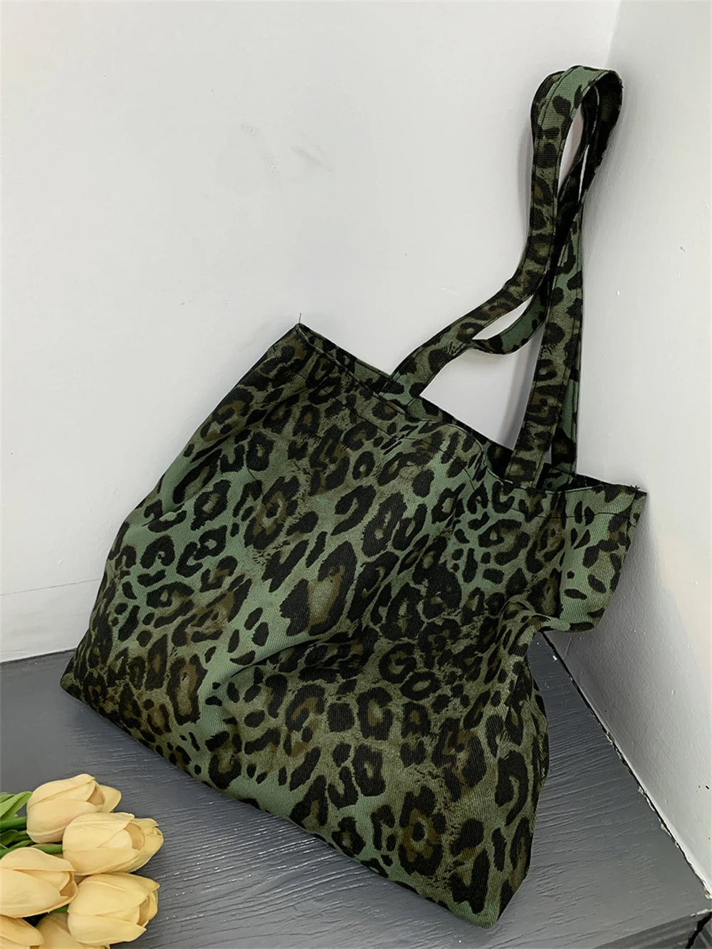 Ladies Leopard Print Shoulder Bag Fashion Canvas Bag Large Capacity Shopping Vintage Elegant Leisure Handbags Designer Cloth Bag