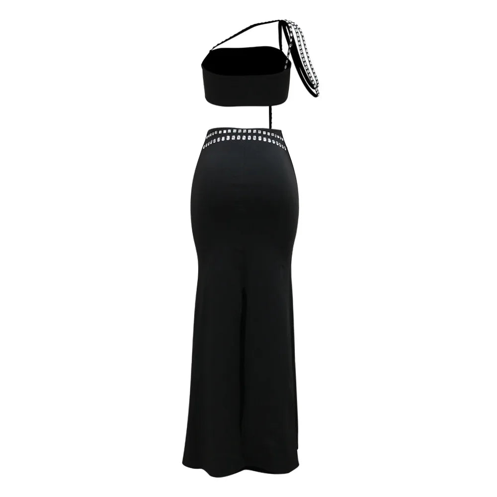 Women Dress Sets Floor Length Buttocks Skirts Two Pieces Set Matching Sets Diamonds Camisole High Street Party Night Evening