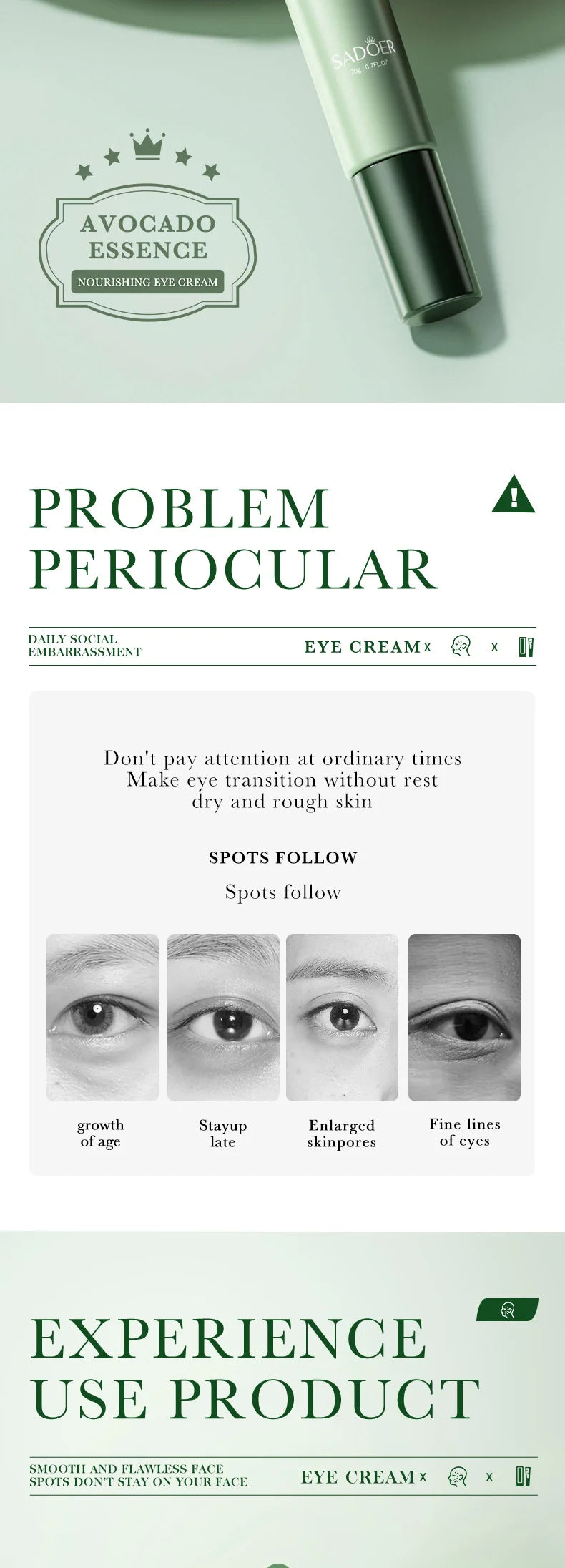 SADOER Avocado Eye Cream Anti Wrinkle Dark Circles Eye Bag Firming Moisturizing Tender Eye skincare Beauty Health Skin Care