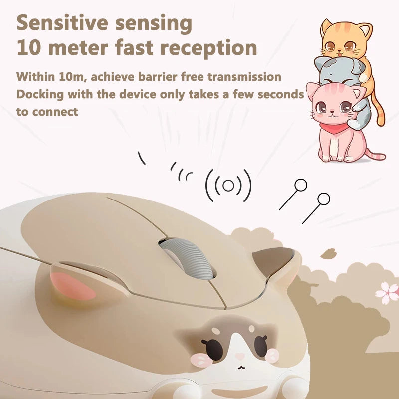 Cute Pet Kitten Design Cartoon Animal Mouse 2.4G Wireless Mute Ergonomic Optical Cat Mice Desktop Laptop Universal For Girl Gift