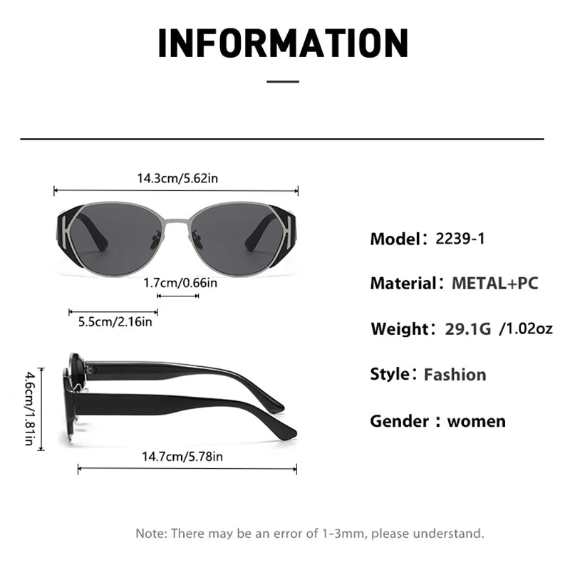 2PCS Hot Girl Retro Cat Eye Sunglasses Women High-end Metal Travel Sunglasses Square Face Makes Her Look Thin 2239-1