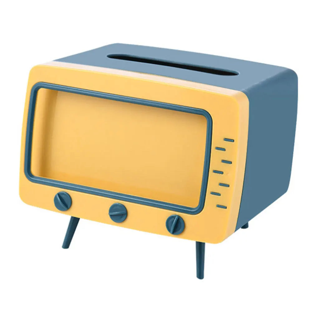 Creative Cartoon TV Shape Tissue Box Mobile Phone Holder Stand Home Living Room Office Toilet Tissue Box Kawaii Desktop Decor