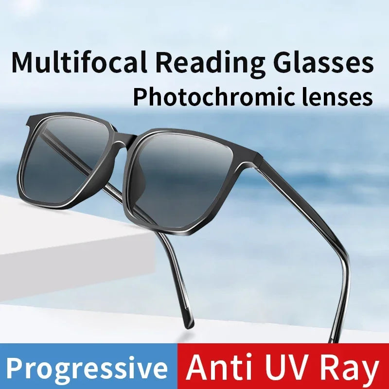 Photochromic Progressive Multifocus Computer Reading Glasses  Transition UV400 Sunglasses Multifocal Rectangular Readers