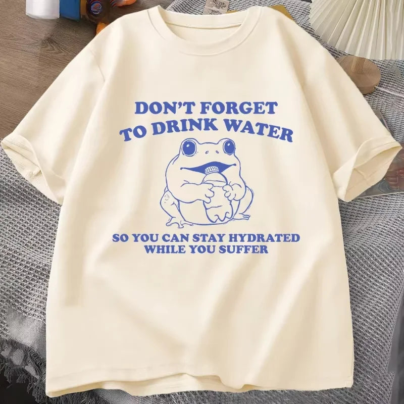 Stay Hydrated While You Suffer T-Shirt Vintage Style Funny Frog Graphic Tee Summer Short Sleeve T-shirts Oversized Tees