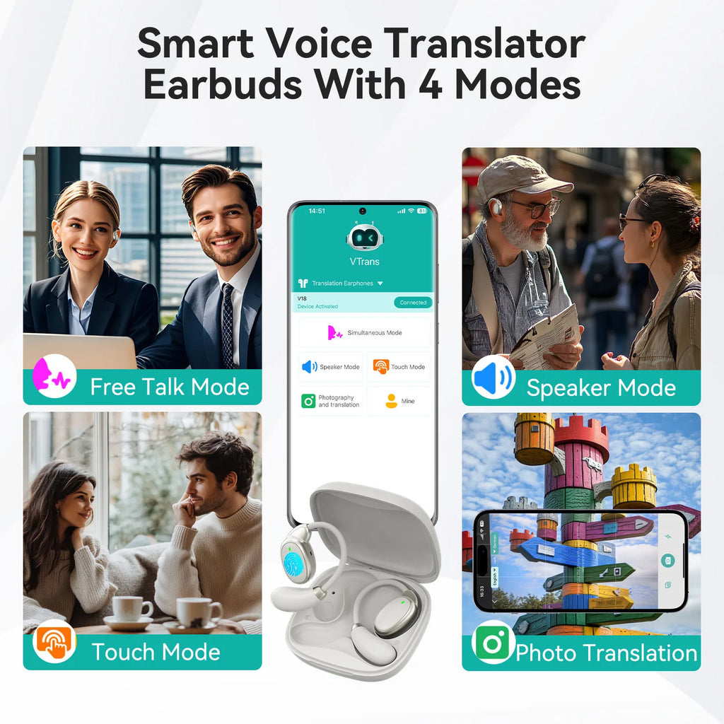Language Translator Earbuds 150 Languages Two-way Real-time Translation Instant Voice Translator for Travel Learning Business