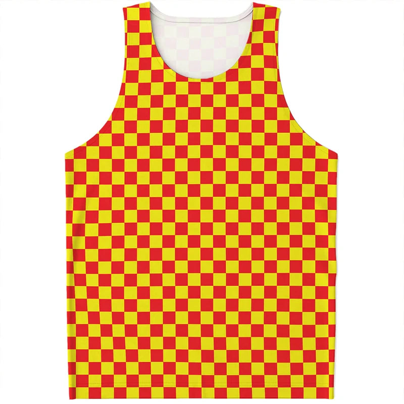 Simple Checkered Pattern Tank Tops Summer Fashion Streetwear 3D Printed Sleeveless T Shirts Casual Oversized Vest Mens Clothing