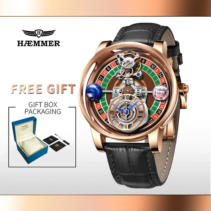 2025 HAEMMER New Men's Watch Transparent Hollow Design Celestial Roulette Quartz Watch Steel Leather Waterproof
