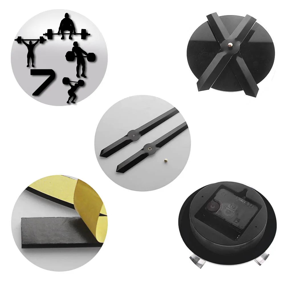 Weightlifting Fitness Room Wall Decor DIY Giant Wall Clock Mirror Effect Powerlifting Frameless Large Wall Clock GYM Wall Watch