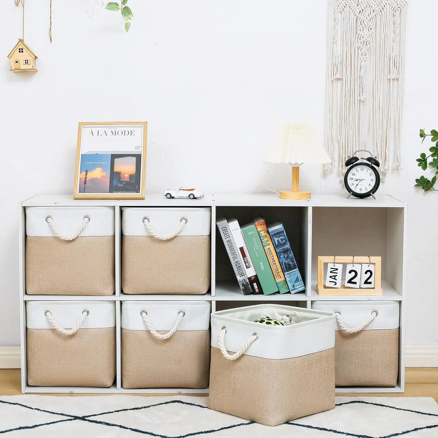 Household Goods Miscellaneous Sorting Basket Splicing Linen Fabric Storage Basket Miscellaneous Toy Storage Box