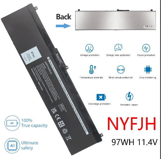 Oyomba 97Wh 8509mAh 11.4V NYFJH Laptop Battery For Dell Precision 7530 7730 7540 7740 Series P34E P34E001 P34E002 P74F P74F001