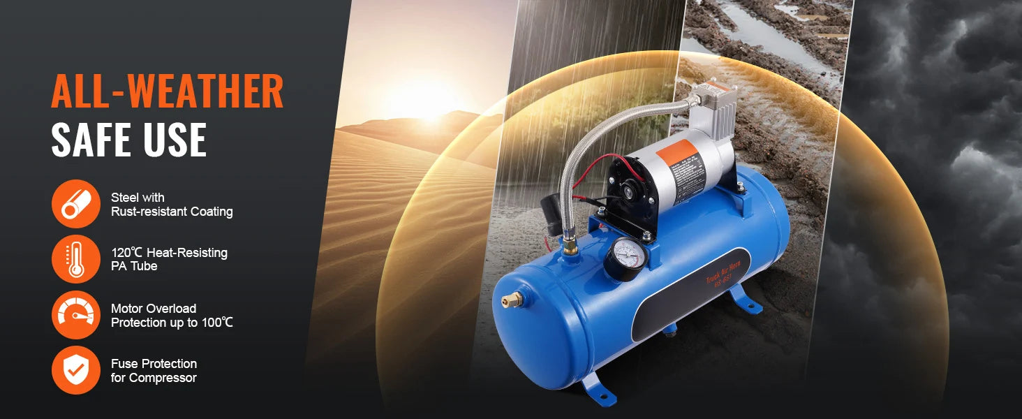 SucceBuy 12V Air Compressor with Tank 1.6 Gallon/6 L 120 psi Onboard Air Compressor System for Train Air Horns Inflating Tires