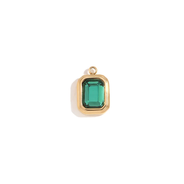 E.B.belle Octagonal Splicing Color Bead Heart-shaped Key Rainbow Square 316L Stainless Steel 14K Gold Plated Pendant Charms
