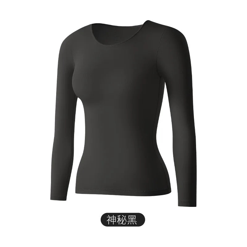 Women's Ultra-Thin Seamless Thermal Underwear High-Elasticity Warm Vest Slim Fit Top Casual Long Sleeves Lightweight Sleepwear