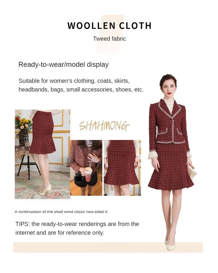 Retro Style High-grade Tweed Coat Fabric By Meters for Clothes Skirts Sewing Striped Pattern Wool Polyester Designer Cloth Drape