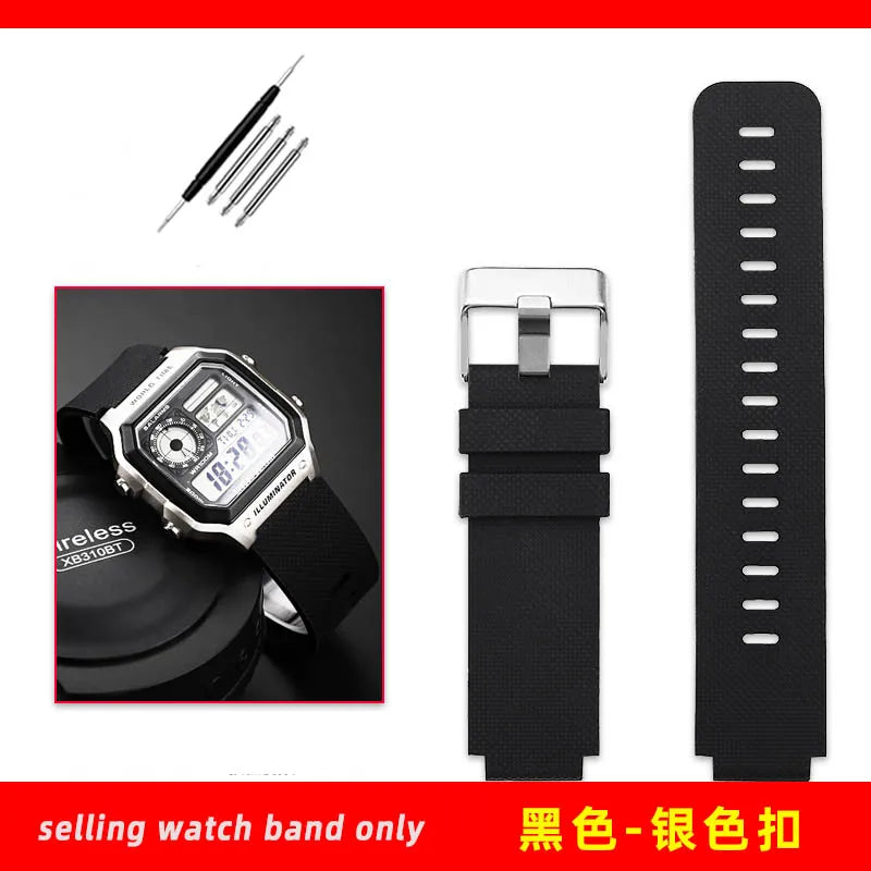 Soft Silicone Bracelet Suitable for Casio small block AE1200/1300 SGW400 AQ-150W modified silicone watch strap 18mm black orange