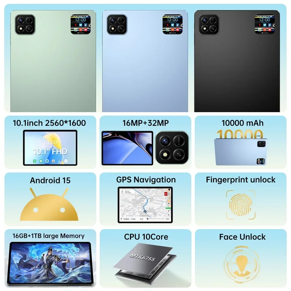 Upgraded Pad 7 Pro Global Version Tablet Android 15 Game Tab 22GB+2TB 10000mAh WiFi GPS 5G Dual SIM 10.1 Inch Kids Tablet PC