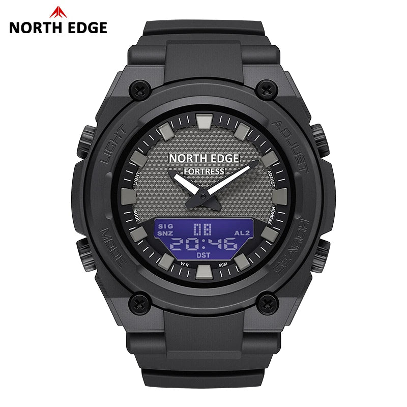 NORTH EDGE FORTRESS Men's Sports Watches Stopwatch Men's Digital Watches World Time Wristwatch relógios masculino Waterproof 50M