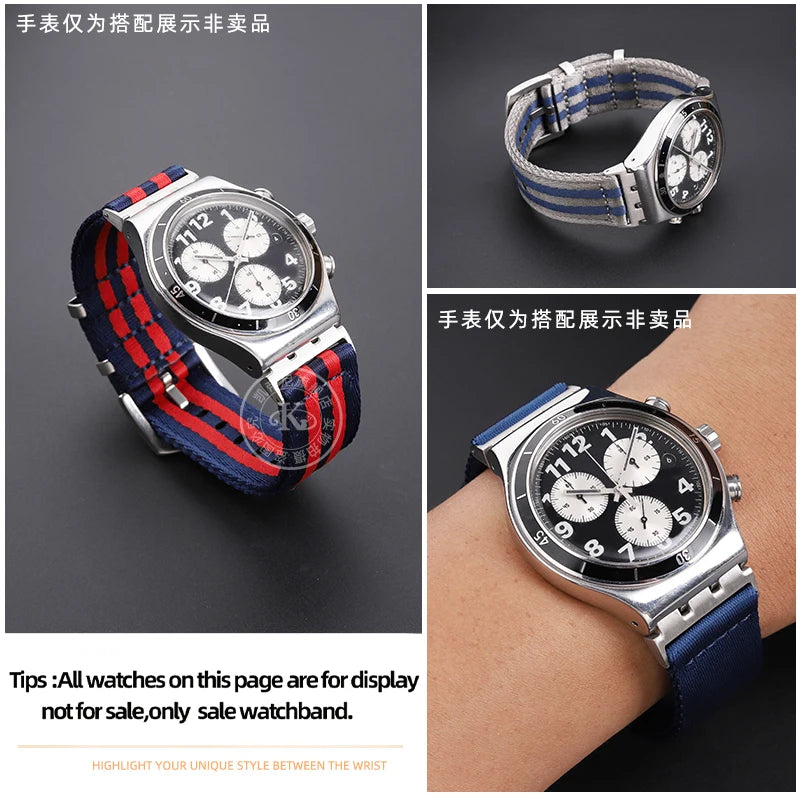 17mm 19mm 21mm Nylon WatchBand For SWATCH YVS420 YVS454 YVS451 YVS400 YVB404 Watch Strap Soft Canvas Watch Chain Men Women