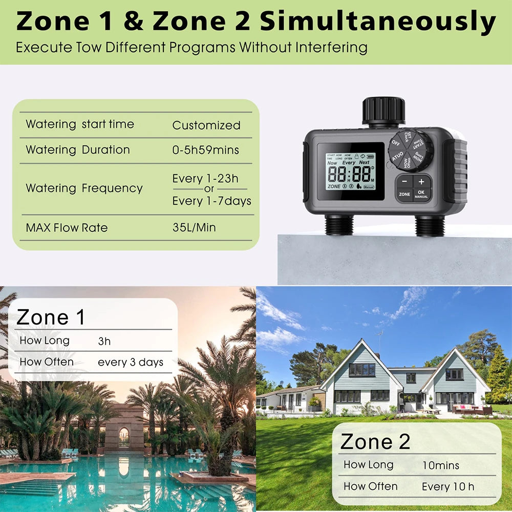 Smart Irrigation Timer Automatic Watering Timer Rain Delay Sprinkler Programmable Irrigation Controller for Outdoor Garden Lawn