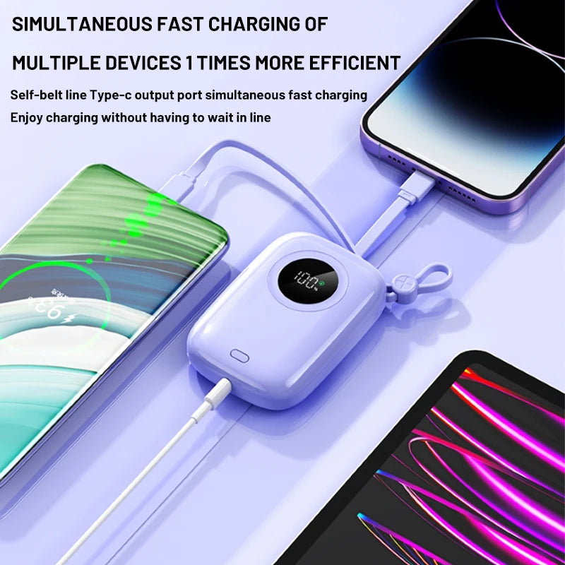 PD22.5W power bank, bidirectional fast charging with 10000mAh cable, large capacity mobile power bank mini ultra-thin power bank