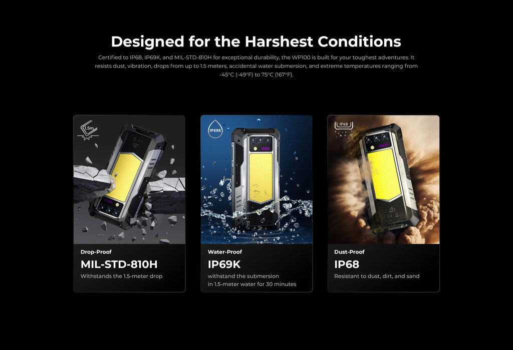 OUKITEL WP100 Rugged Phone - 33000mAh, Laser Rangefinder, Camping Light, 200MP, 36GB+512GB, 6.8" FHD+, NFC GPS 5G Smartphone