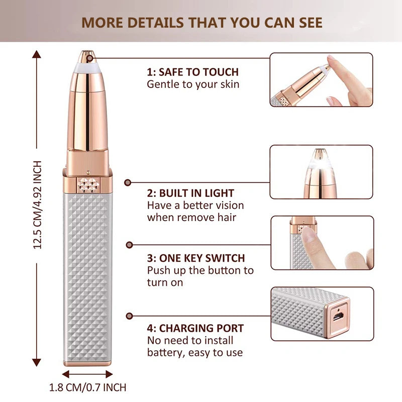 2 in 1 Multifunctional Lipstick Shaver with LED Light Armpit Hair Leg Hair Shaver Electric Eyebrow Shaver Women's Hair Remover