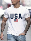 'USA' Pattern Print Men's Comfy T-shirt, Graphic Tee Men's Summer Outdoor Clothes, Men's Clothing, Tops for Men