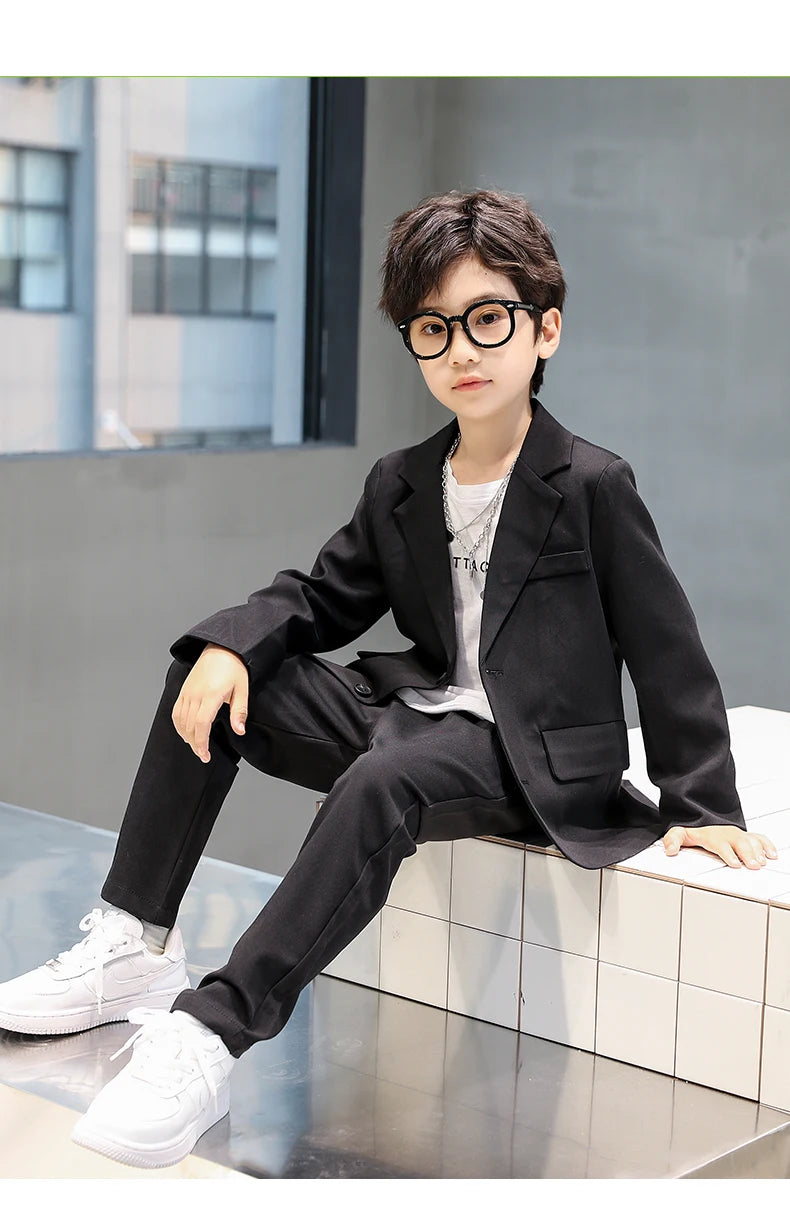 junior Boys Suits Autumn Long Sleeve Casual Blazer Jacket Trouser 2pcs School Uniform Teen Kids Clothes pants Set Child Cosutme
