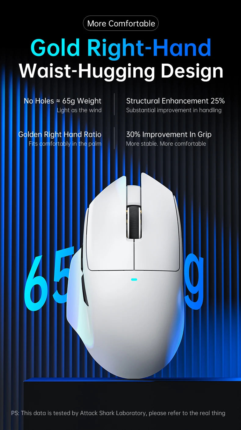 V6 ATTACK SHARK 25000DPI Wireless Mouse,Bluetooth Tri-Mode Connection,Touch Magnetic Charging Base , Macro Gaming Mouse