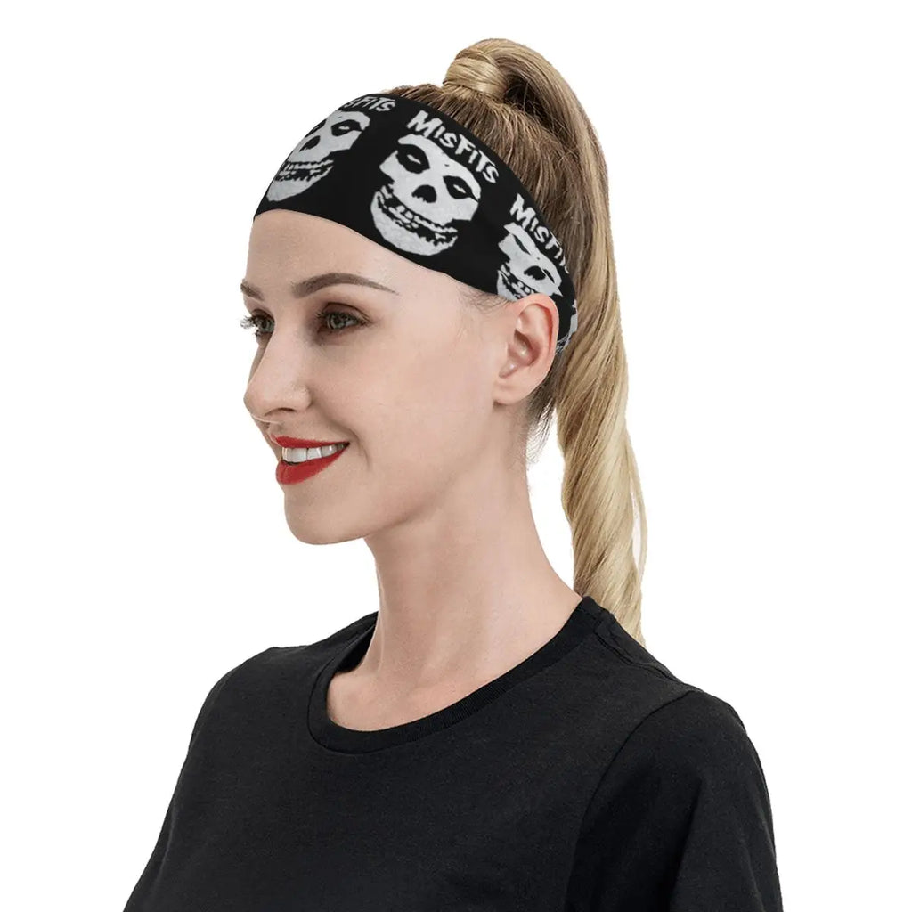 Misfits White Skull Sport Sweatband for Women Men Music Sweat Headband Tennis Gym Fitness Hair Bandages Headwrap Hair Turban