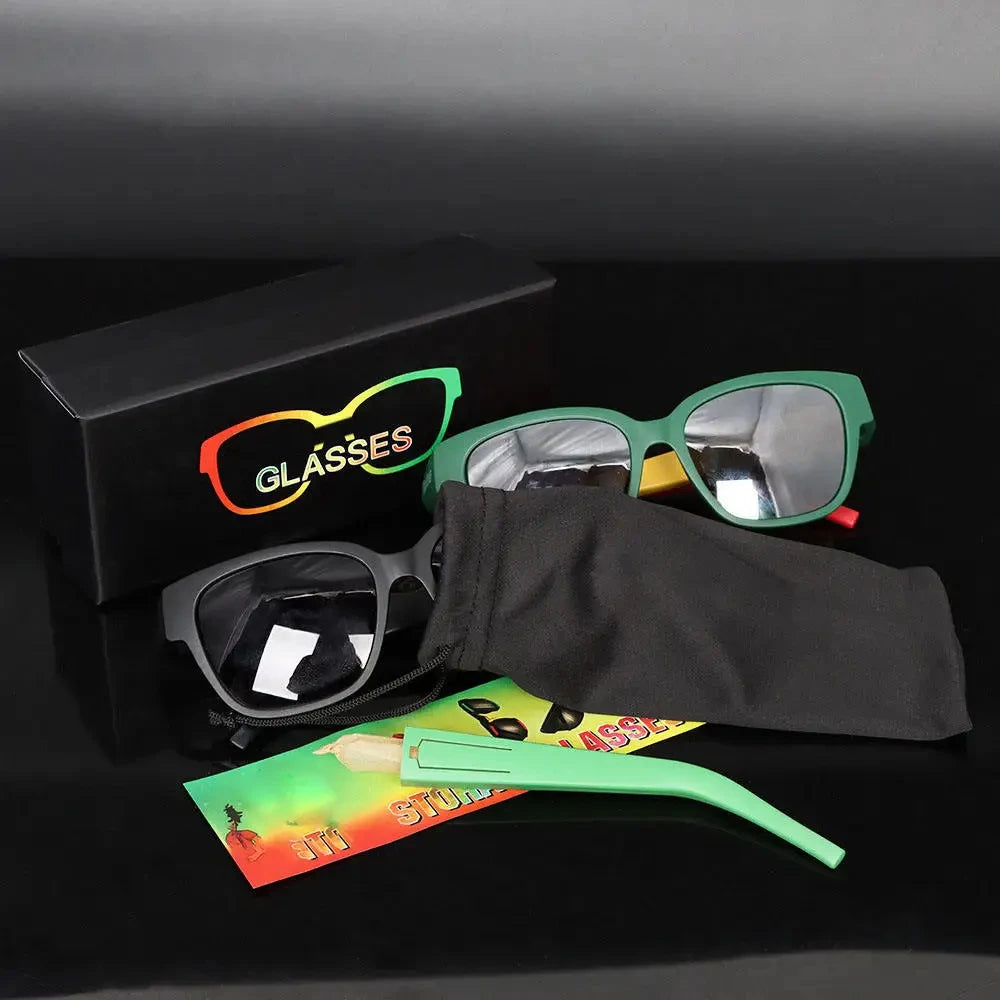 Fashion Sunglasses with Hidden Horn Tube Storage Removable Glasses Holder Rolling Paper Smoking Accessories Cool Men Gadget