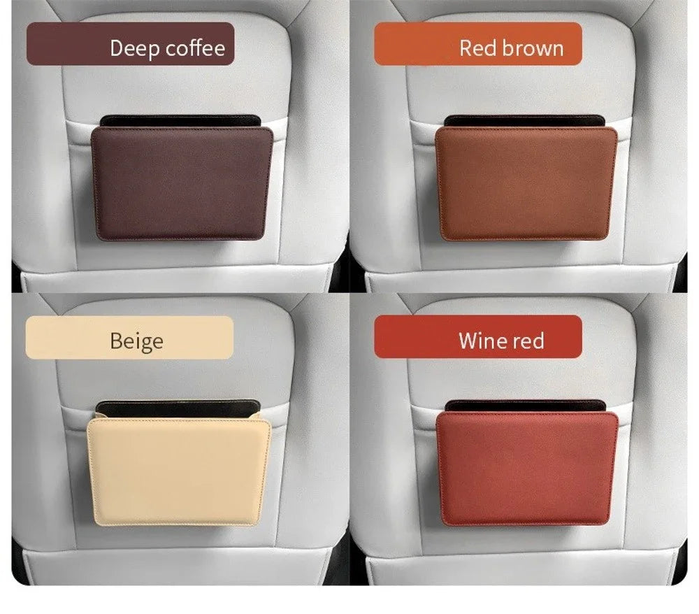 Multifunctional Car Trash Bin PU Leather Solid Color Seatback Hanging Storage Box Foldable Structure Car Door Storage Box