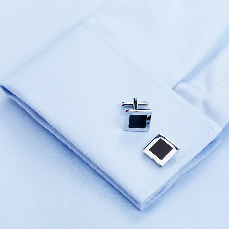 2026 Iron Free French Cufflink Long Sleeves Slim Fit 100% Cotton  Men's Concealed Buttons Solid Color High-end Wedding Dress