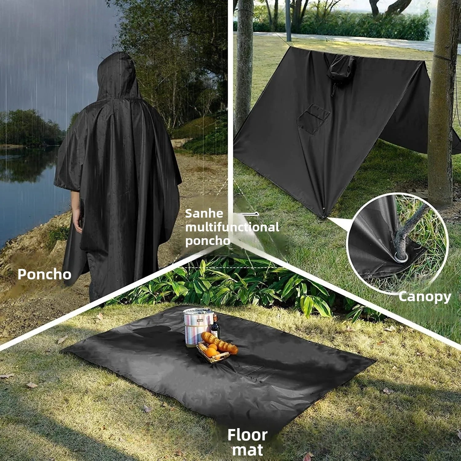Outdoor Windproof Waterproof Multifunctional Three in One Outdoor Rain Shelter Hiking Cycling High-quality Adult Raincoat
