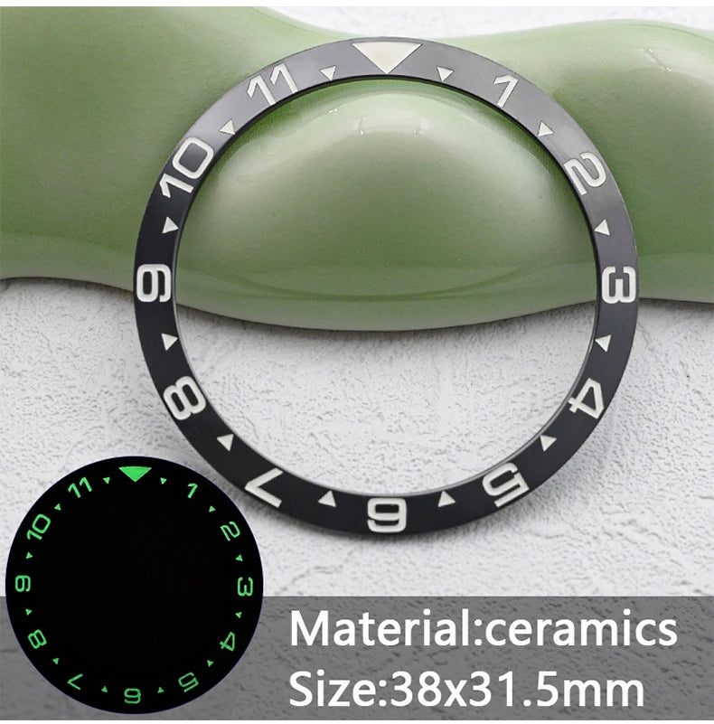 38mm x 31.5mm Flat Ceramic Luminous Bezel Insert for SKX007 SRPD Samurai King SPB185 Case Compatible, Replacement Ceramic Bezel
