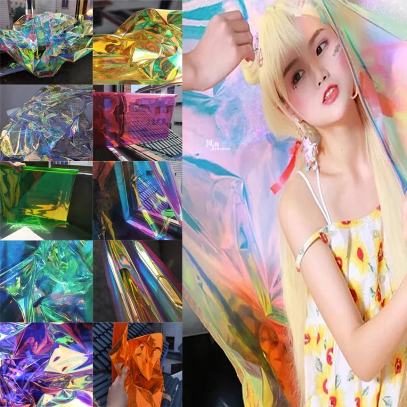 Rainbow Reflective PVC Fabric Laser Plastic Film Waterproof DIY Background Decor Bag Raincoat Coat Clothes Designer Fabric