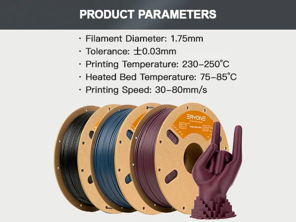 ERYONE PETG Carbon Fiber 3D Printer Filament 1.75mm 1KG ±0.03mm Precision - High Strength & Stiffness for FDM Printers