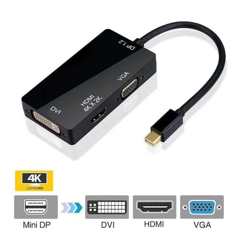 DisplayPort  Mini Dp To HDMI-compatible 4K DVI VGA 3 In 1 Cable Adapter Converter for HDTV Monitor Projector for Gaming