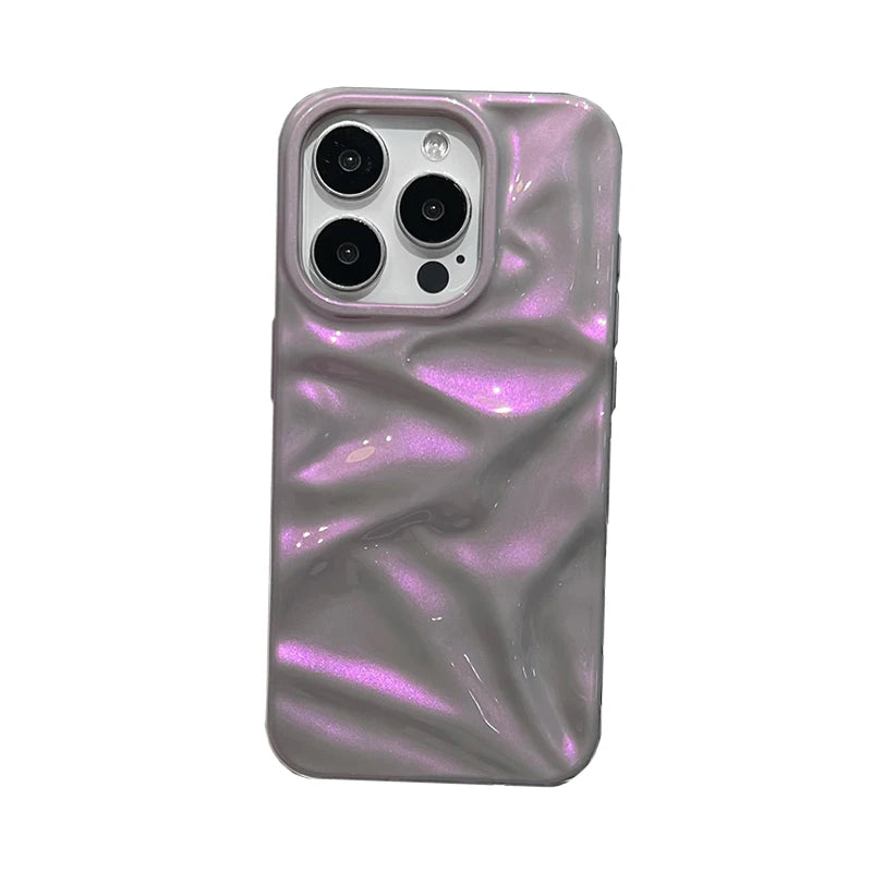 Fashion Dazzling Purple Glossy Wrinkled Texture Case For iPhone 16 Pro Max 17 15 14 Plus 13 12 11 Soft Phone Back Cover Shell