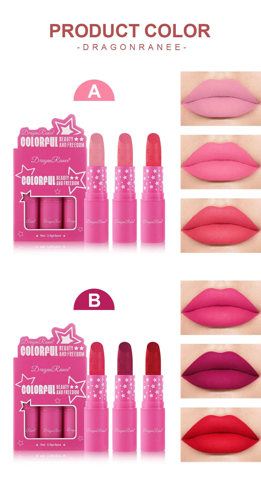 3Pcs Korean Matte Lipstick Set Waterproof Long Lasting High Pigmented Lip Gloss Makeup For Women Beauty Cosmetic