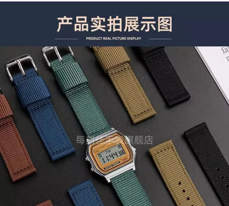 For Casio AE1200 AE1300 A168w/A158W MRW200/F91w AQ230 Bracelet woven nylon canvas watch strap 18mm Men's and women's watch band