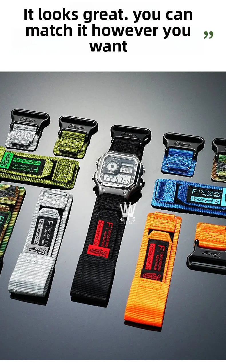 AE1200 Loop Design Nylon Canvas Strap For Casio Watches A158W/A168/W-216H/F-91/AE1300/1500/AE-1200 Outdoor Sports watchband 18mm