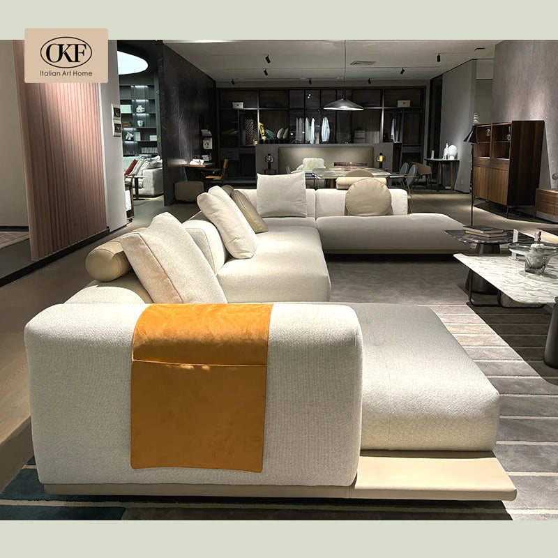 Living Room Furniture Premium Modern Luxury L-Shaped Sofa Set Custom Size Nordic Beige White Villa Home Furniture